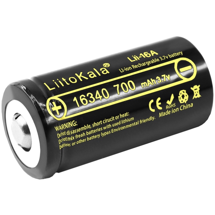 Акумулятор 16340 LiitoKala, Lii-16A, 700mAh, 3.7V li-ion battery, 1 pcs (Lii-16A (CR123A)) на малюнкі №2