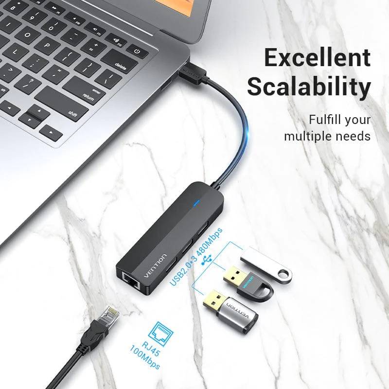 Хаб USB 2.0 - 3хUSB 2.0/RJ45 100Mb Ethernet Vention (CHPBB) на малюнкі №3