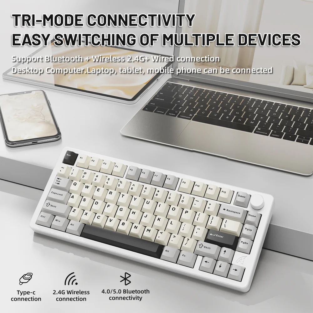 Клавіатура ігрова механічна Attack Shark X86 82кл.RGB,Wireless,Matcha Switch, Starlight White (X86SW_AS) Білий на малюнкі №3