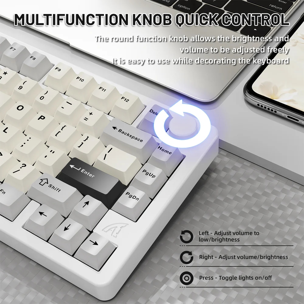 Клавіатура ігрова механічна Attack Shark X86 82кл.RGB,Wireless,Matcha Switch, Starlight White (X86SW_AS) Білий на малюнкі №6