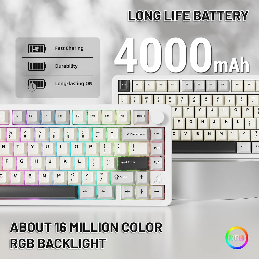 Клавіатура ігрова механічна Attack Shark X86 82кл.RGB,Wireless,Matcha Switch, Starlight White (X86SW_AS) Білий на малюнкі №7