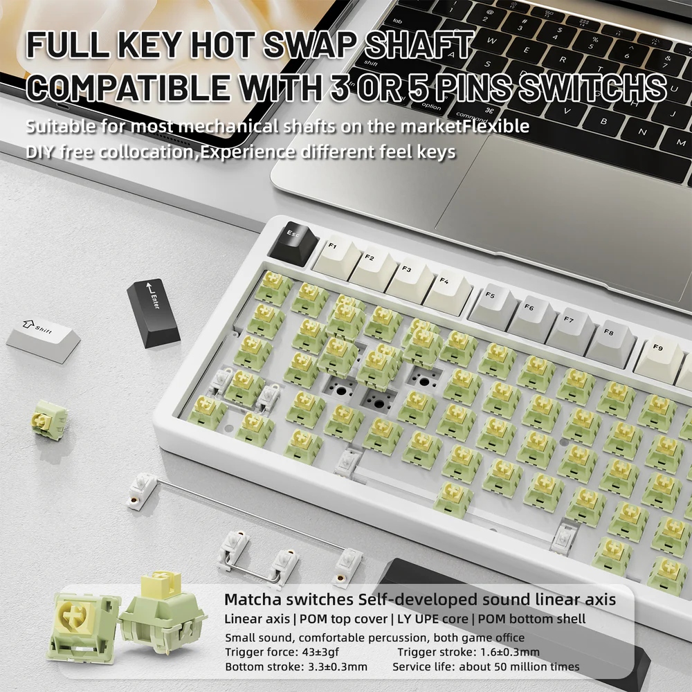 Клавіатура ігрова механічна Attack Shark X86 82кл.RGB,Wireless,Matcha Switch, Starlight White (X86SW_AS) Білий на малюнкі №8