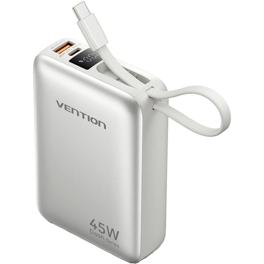 УМБ Vention 20000mAh 45W PD3.1, USB-A, USB-C In/Out, with Built-in USB-C cable Beige (FHGN0) на малюнкі №1