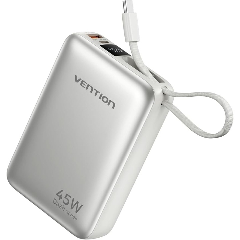 УМБ Vention 20000mAh 45W PD3.1, USB-A, USB-C In/Out, with Built-in USB-C cable Beige (FHGN0) на малюнкі №2