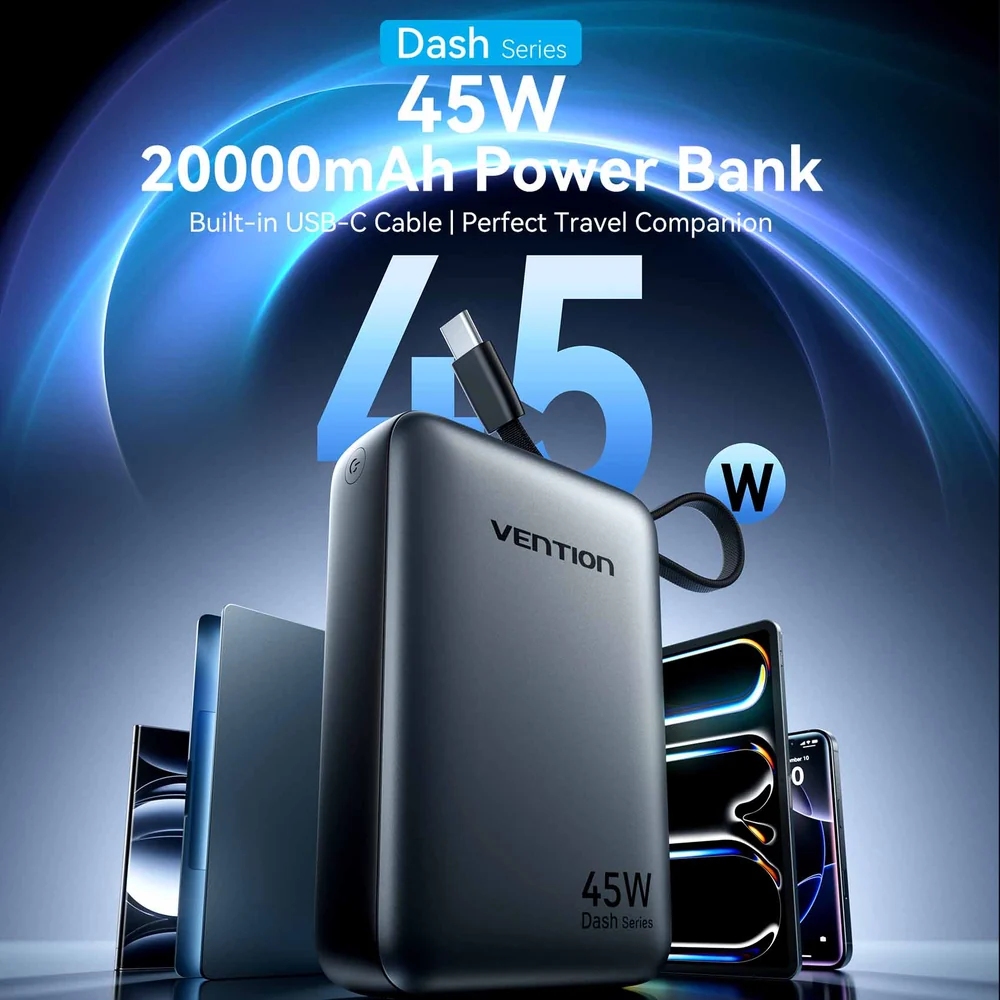 УМБ Vention 20000mAh 45W PD3.1, USB-A, USB-C In/Out, with Built-in USB-C cable Beige (FHGN0) на малюнкі №8