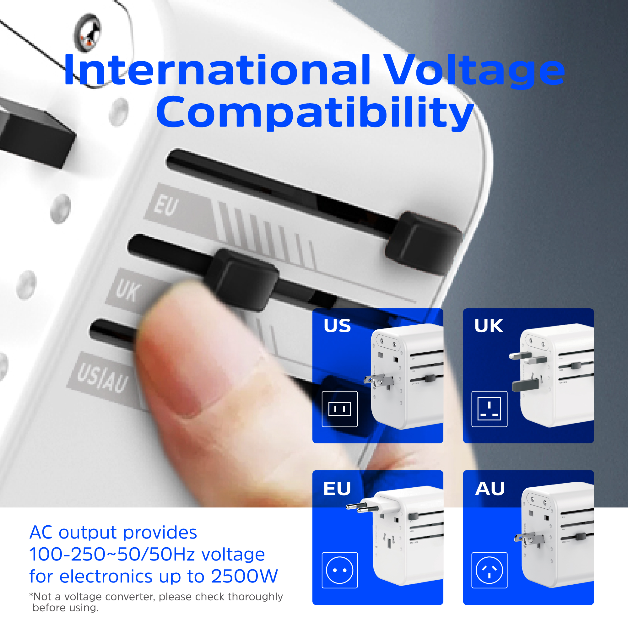 Зарядний пристрій 3xUSB 45W GaN (2хUSB-C+USB-A) PD3.0/QC3.0, universal plugs US/EU/AU/UK Energizer (ETC450) на малюнкі №9