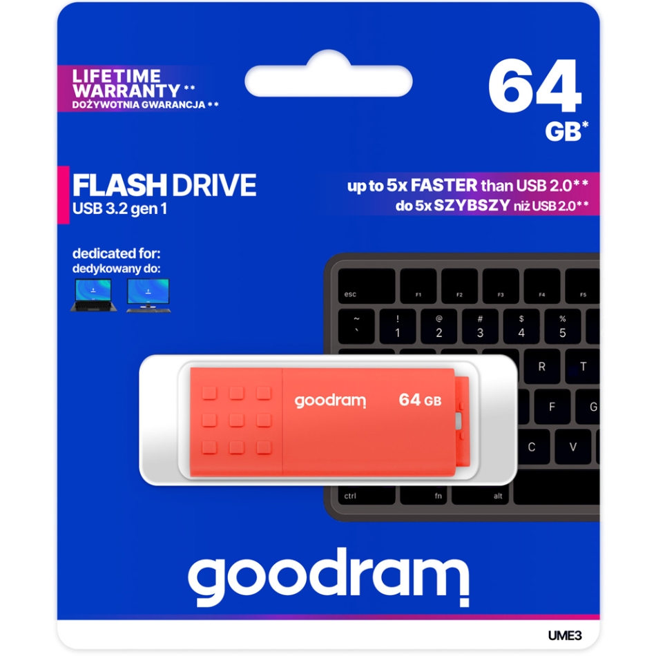 USB Flash GoodRAM 64GB USB 3.0 UME3 Orange, Retail (UME3-0640O0R11) оранжевий на малюнкі №5
