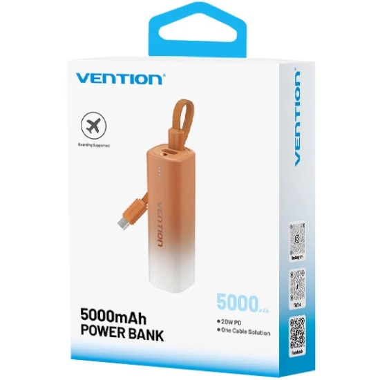 УМБ Vention 5000mAh 20W PD, USB-C In/Out, Lightning In/Out, with cable, Gold (FHWJ0) на малюнкі №2