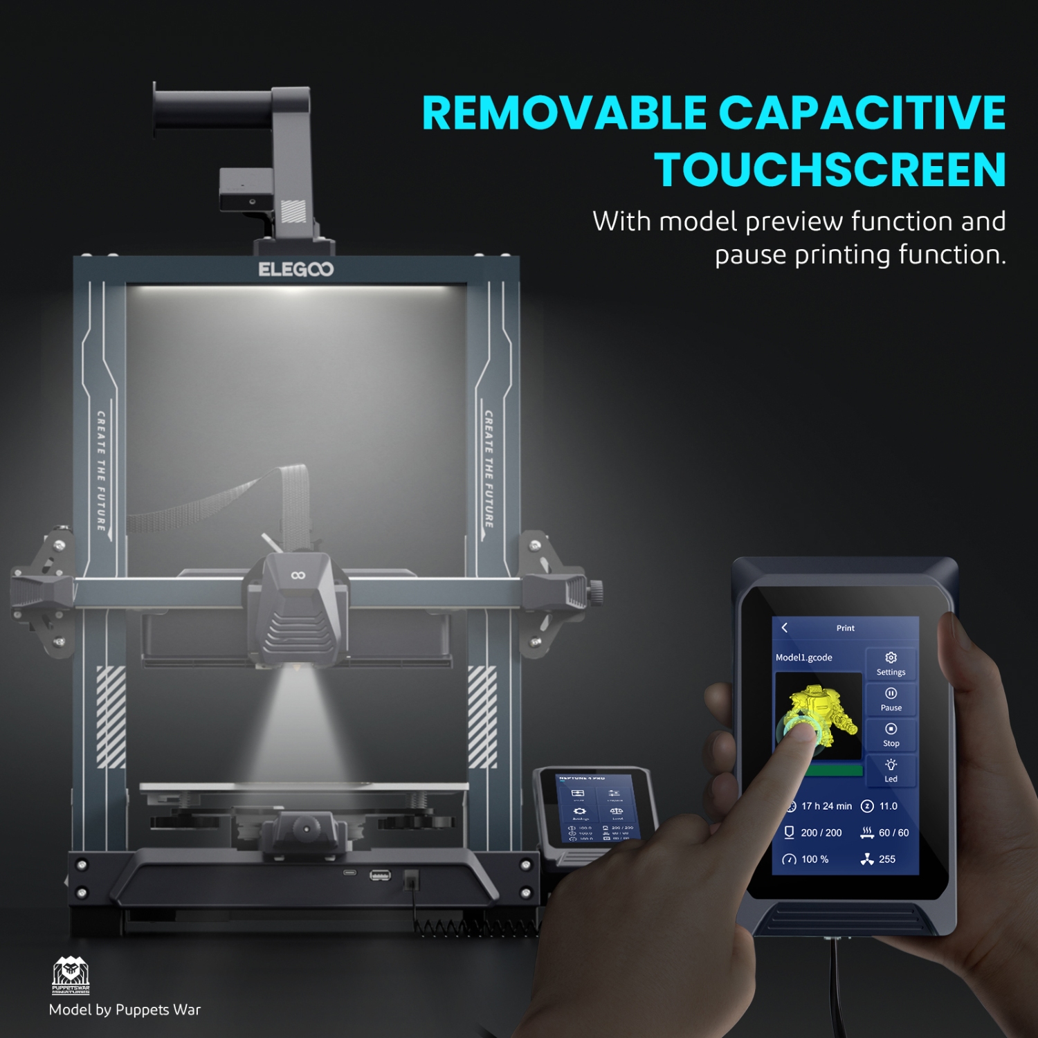 Принтер 3D ELEGOO Neptune 4 Pro (FDM 1.75 mm 0.4 mm 225x225x265 mm WLAN USB сірий) (50.201.013300) на малюнкі №6