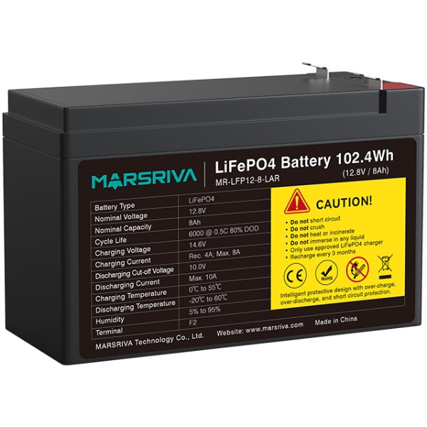 Акумуляторна батарея Marsriva 12.8V, 8.0A, літієва батарея (MR-LFP12-8-LAR) на малюнкі №2