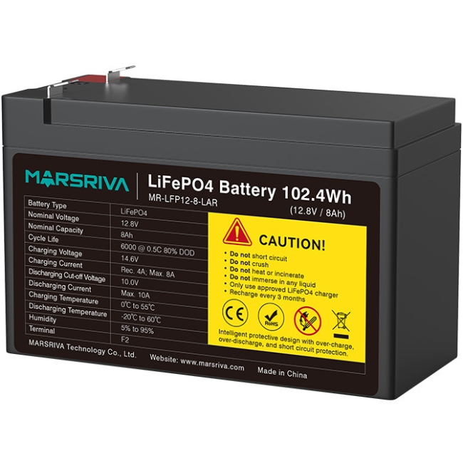 Акумуляторна батарея Marsriva 12.8V, 8.0A, літієва батарея (MR-LFP12-8-LAR) на малюнкі №3