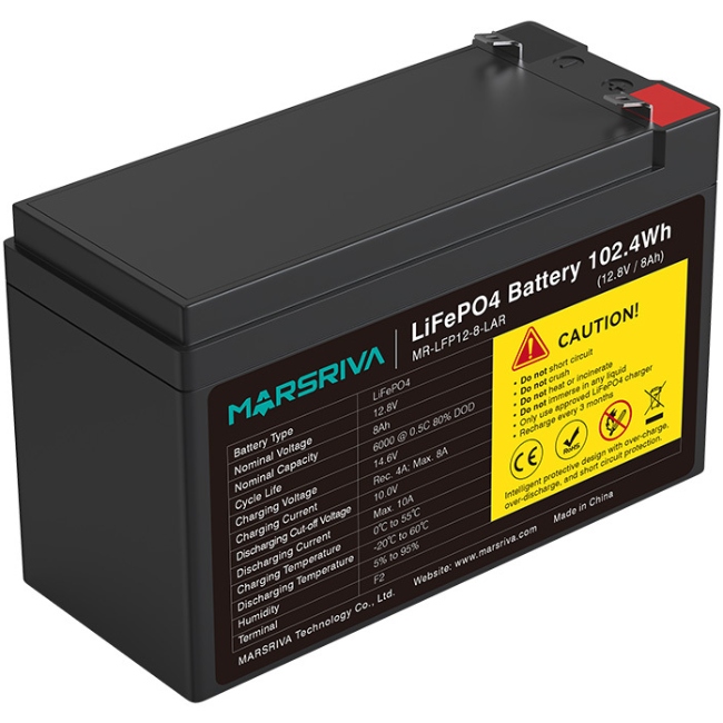 Акумуляторна батарея Marsriva 12.8V, 8.0A, літієва батарея (MR-LFP12-8-LAR) на малюнкі №4