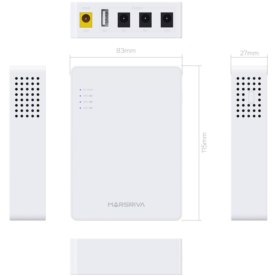ДБЖ Marsriva DC Router UPS KP3EC 3xDC+USB OUT 5V/9V/12V, 2А/18W, 8400mAh, без БЖ (KP3EC_MARSRIVA) на малюнкі №3