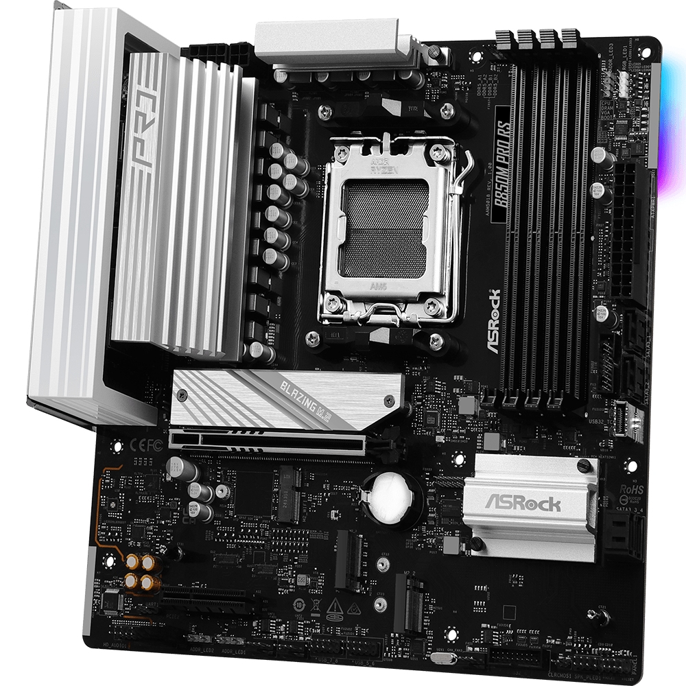 ASRock (AM5/B850, 4*DDR5, PCIex16, HDMI/DP, 4xSATAІІІ,3xM.2, 2.5GLan, mATX) (B850M Pro RS) на малюнкі №3