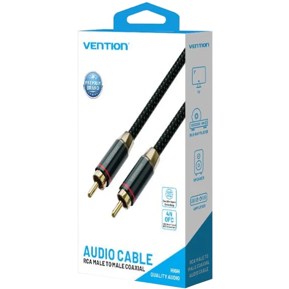 Кабель AUX coaxial HiFi RCA M/M 2.0м OFC Silver, Zinc alloy, зелений, Vention (BCTGH) Зелений на малюнкі №3