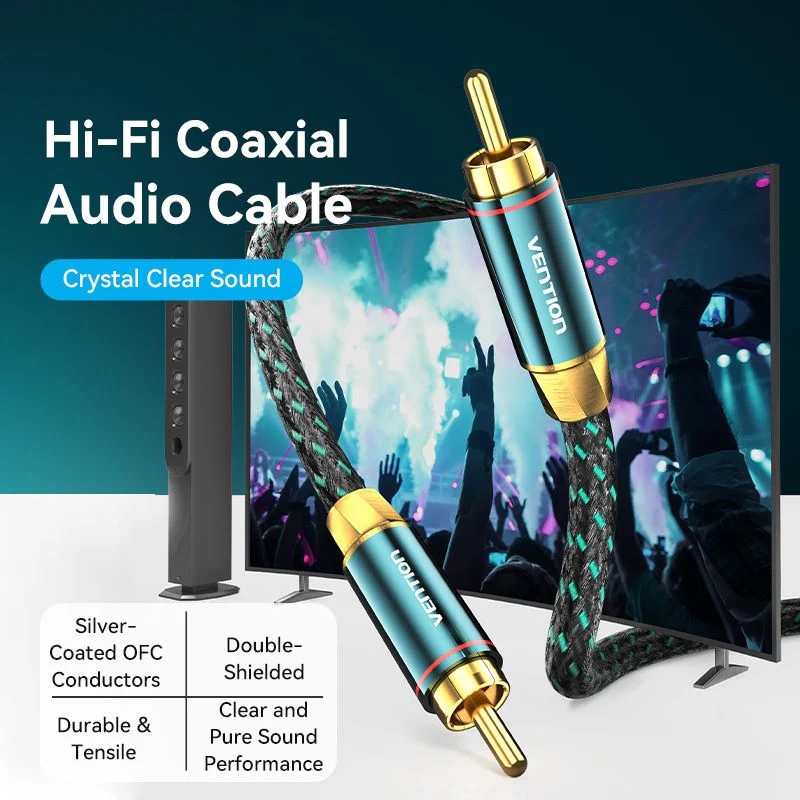 Кабель AUX coaxial HiFi RCA M/M 2.0м OFC Silver, Zinc alloy, зелений, Vention (BCTGH) Зелений на малюнкі №4